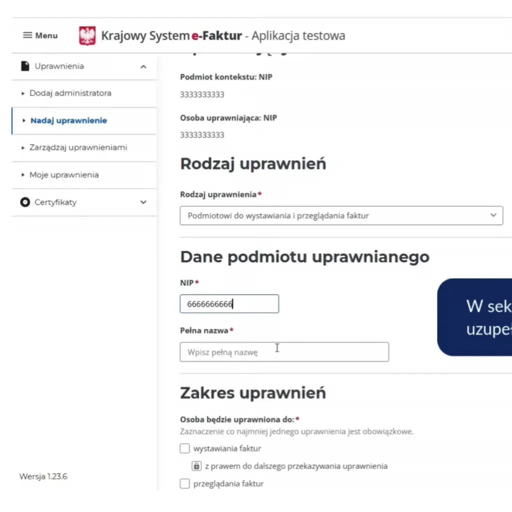 Formulář s poli pro NIP a název společnosti